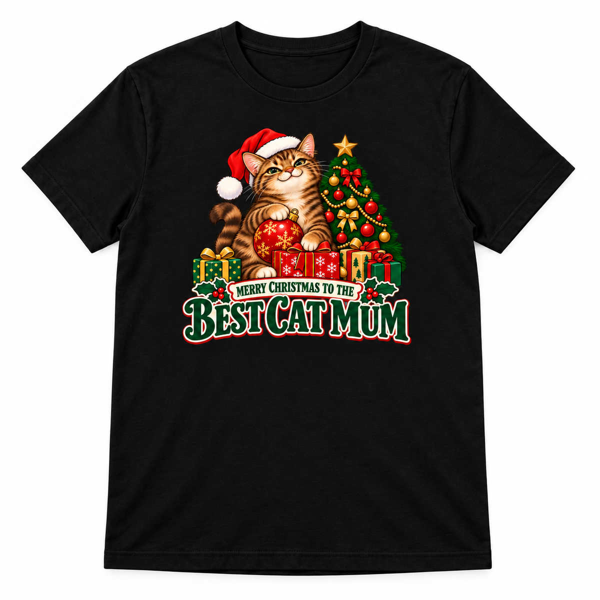 Best Cat Mum Christmas T-Shirt