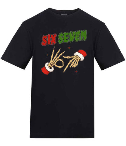 Six Seven Skeleton Christmas Hands 6 7 Funny T-Shirt