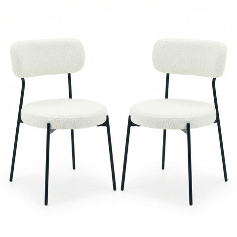 Glenn Stackable Boucle Dining Chairs – White – Set of 2