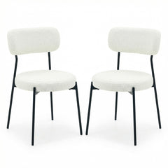 Glenn Stackable Boucle Dining Chairs – White – Set of 2