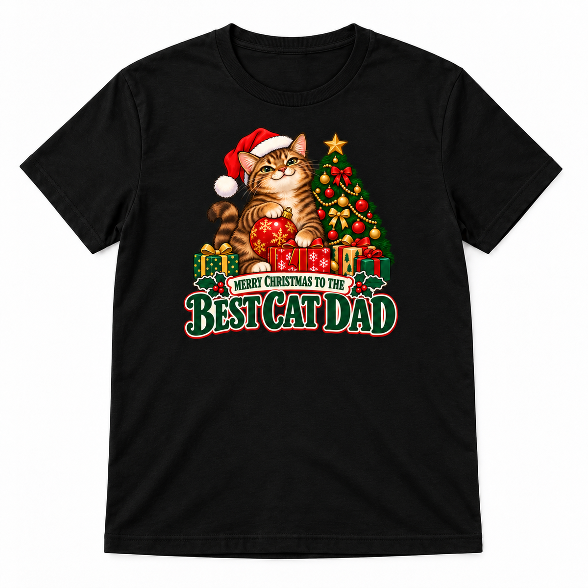 Best Cat Dad Christmas T-Shirt