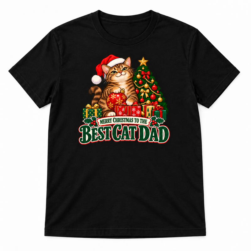 Best Cat Dad Christmas T-Shirt