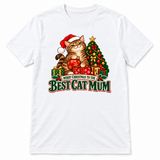 Best Cat Mum Christmas T-shirt in white