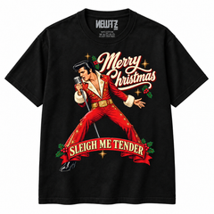 Elvis-inspired Sleigh Me Tender Christmas T-shirt – Black studio