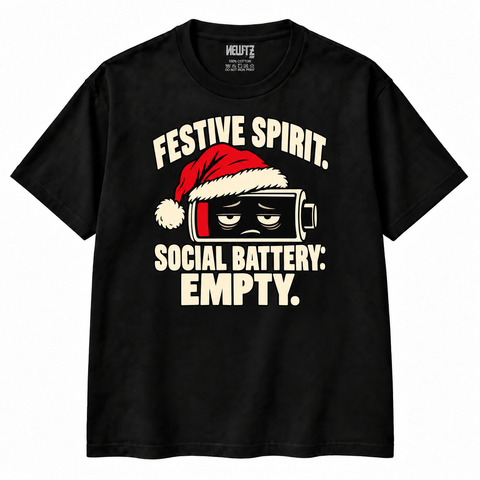 Festive Spirit Social Battery Empty Christmas T-Shirt