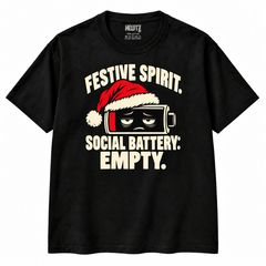 NEWTZ Festive Spirit Social Battery Empty Christmas T-shirt in black