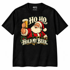 Ho Ho Hold My Beer Christmas T-shirt in Black