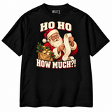 Ho Ho How Much Santa shopping receipt black Christmas T-shirt, white studio background