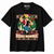 NEWTZ Johnny Bravo-inspired Hoah Momma Christmas T-shirt in black with approved neck label on white background