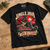 Jingle Jovi Livin' On A Sleigh Christmas T-shirt lying flat on an oak studio workbench