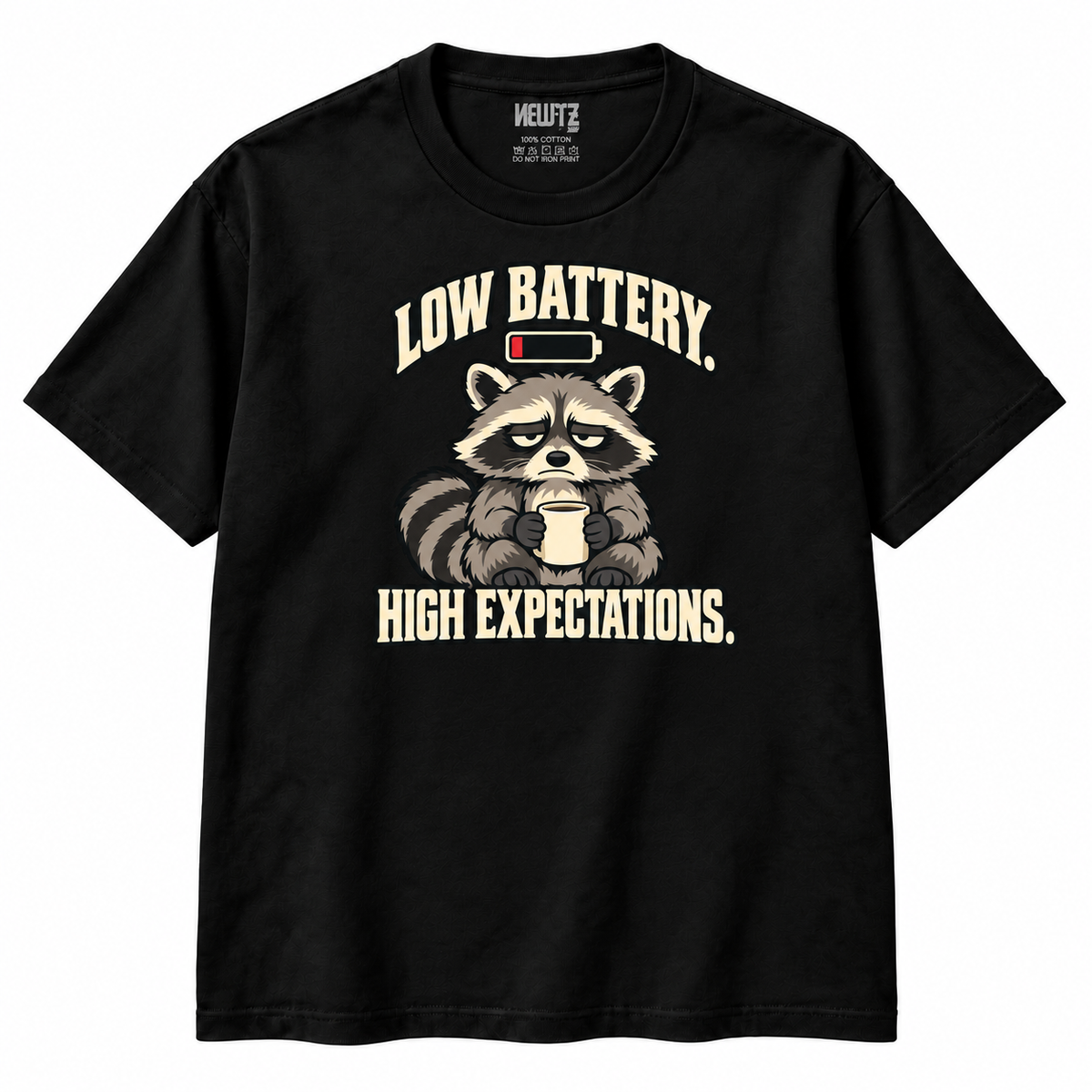 Low Battery High Expectations Raccoon T-Shirt