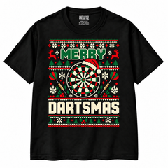 Merry Dartsmas Christmas Darts T-Shirt — Black