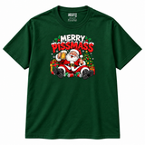 Merry Pissmass T-shirt in Bottle Green, white background and NEWTZ neck print