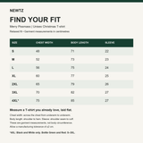 NEWTZ unisex T-shirt size chart, flat garment measurements in cm, S to 4XL