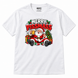 Merry Pissmass T-shirt in White, white background and NEWTZ neck print