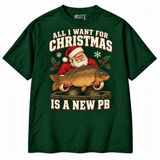 New PB Christmas carp fishing T-shirt — Bottle Green studio view on white
