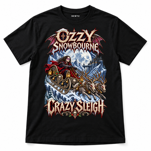 Ozzy Snowbourne Crazy Sleigh – Ozzy Osbourne-Inspired Christmas T-Shirt