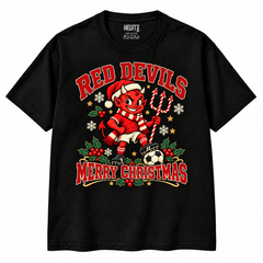 Red Devils Merry Christmas Football T-Shirt — Black