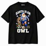 Sheffield Wednesday-inspired Santa Is an Owl Christmas T-shirt in Black