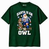 Sheffield Wednesday-inspired Santa Is an Owl Christmas T-shirt in Bottle Green