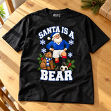 Rangers-inspired Santa Is a Bear Christmas T-shirt — flat lay