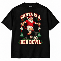 Manchester Utd-inspired Santa Is a Red Devil Christmas T-shirt – black