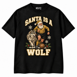 Wolves Santa Is a Wolf Christmas T-shirt — black