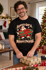 Santa’s Got a Massive Package Christmas T-shirt – model