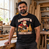 Sawdust and Christmas Spirit carpenter Christmas T-shirt — model