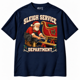 Sleigh Service Department mechanic Christmas T-shirt — Navy