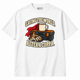 NEWTZ tools-led trades humour cuppa white T-shirt