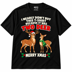 Two Deer Funny Christmas T-Shirt — Black on white background
