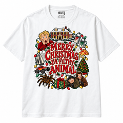 Merry Christmas Ya Filthy Animal collage T-shirt in White