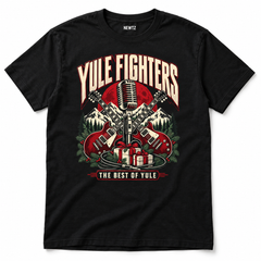 NEWTZ Yule Fighters The Best of Yule Foo Fighters-inspired Christmas T-shirt in black on white background