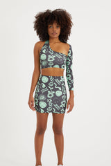 OnePointFive°C Smiley Originals  All Over Print Bodycon Skirt